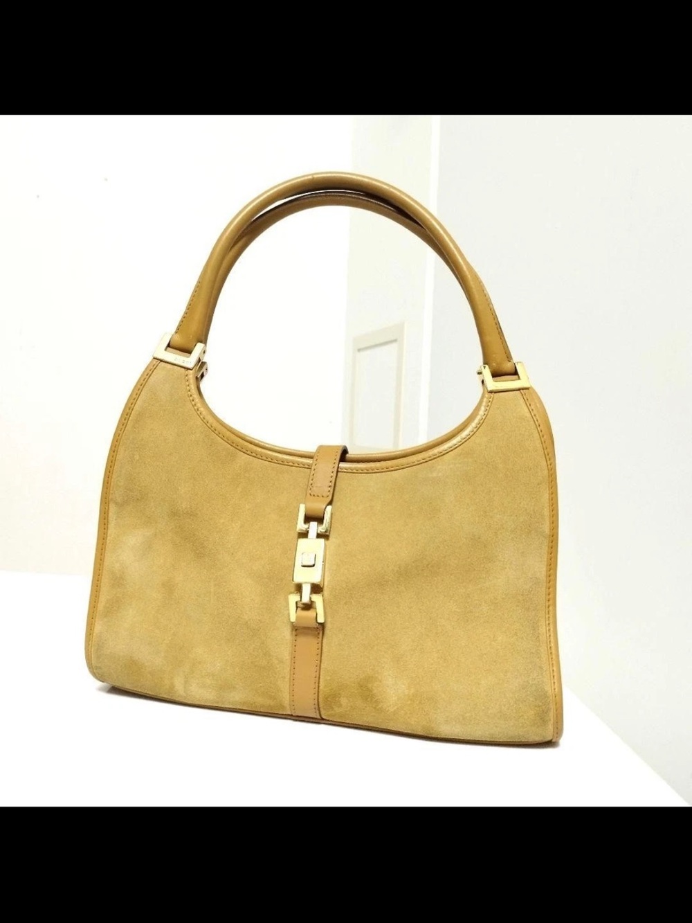 Gucci Camel Suede Shoulder Bag with Gold Hardware